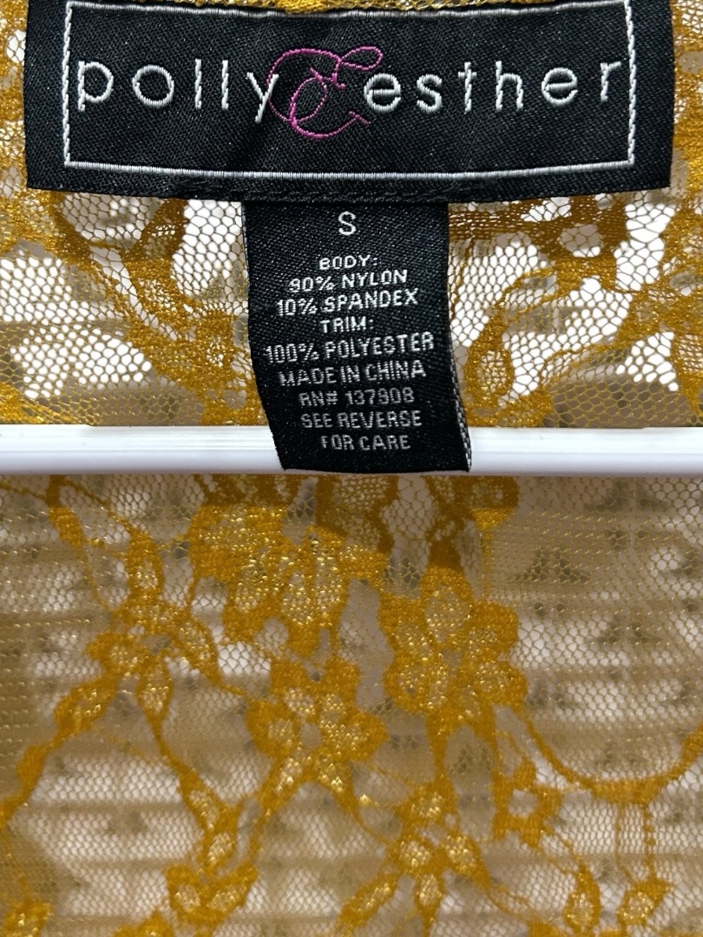Polly & Esther Boho Lace Kimono Duster S | Gold Sheer Cardigan Longline Cover Up - Picture 5 of 6